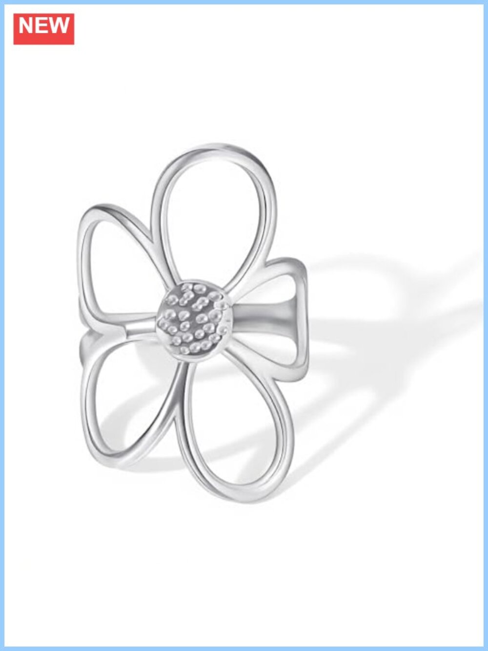 Stainless Steel Adjustable Daisy Flower Open Band Statement Ring